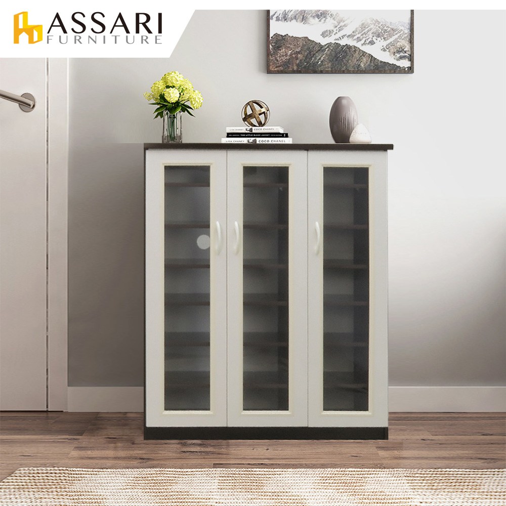 ASSARI-防潮防蛀塑鋼緩衝三門鞋櫃(寬97x深34x高117cm)雪松｜家具床墊
