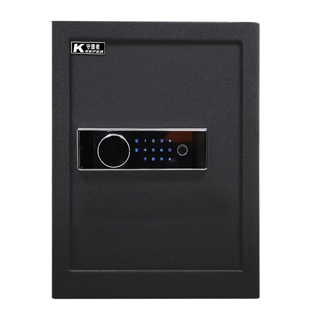 家用指紋保險箱48公分高密碼保險箱雙層大空間A4資料夾可放48NFO-科技黑