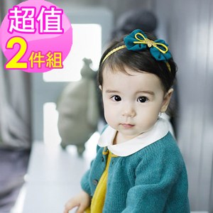 寶寶可愛金星蝴蝶結髮帶(2件組)-黃+粉