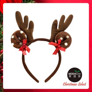 摩達客耶誕派對-棕色鹿角鈴鐺蝴蝶結圓耳髮箍