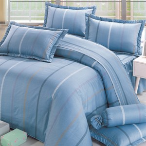 BUTTERFLY-純棉條紋四件式被套床包組-品味-藍(雙人)