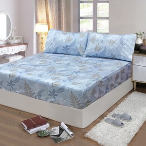 【FITNESS】精梳棉單人床包枕套二件組-里葉亭(藍)3.5*6.2