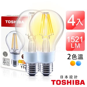 TOSHIBA東芝 11W LED球型燈絲燈泡-4入組白光6500K