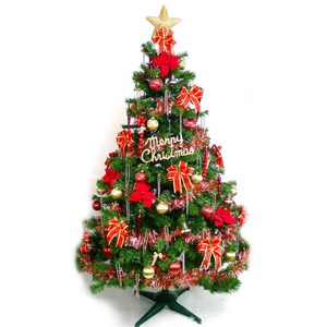 摩達客 台製7尺豪華版裝飾綠聖誕樹+紅金色系配件組(不含燈)