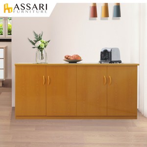 ASSARI-防潮防蛀塑鋼緩衝四門碗盤櫃(寬164x深43x81cm)木紋