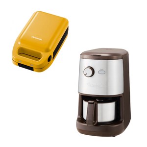 Vitantonio厚燒熱壓三明治機(起司黃)+自動研磨悶蒸咖啡機摩卡棕