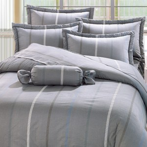BUTTERFLY-純棉條紋二件式枕套床包組-品味-灰(單人加大)
