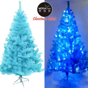 【摩達客】台灣製7尺(210cm)豪華版冰藍色聖誕樹(不含飾品)+100燈LED藍白光2串