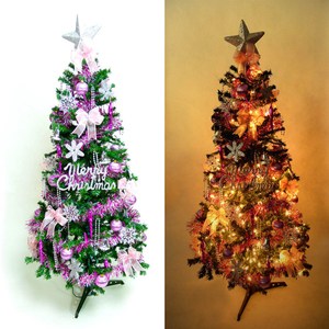 摩達客 超級幸福10尺一般型綠色聖誕樹+銀紫色系配件組+100燈鎢絲燈