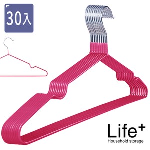 Life+ 超奈米PVC環保浸膠不鏽鋼防滑衣架 30入(桃色)