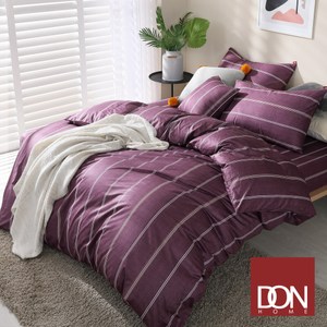 DON極簡日常 加大四件式200織精梳純棉被套床包組-線條-香檳紫