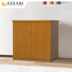 ASSARI-防潮防蛀塑鋼緩衝雙門碗盤櫃(寬84x深43x81cm)木紋