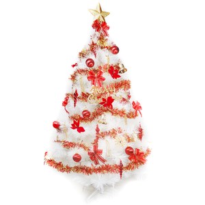 【摩達客】台灣製6尺(180cm)特級白色松針葉聖誕樹(紅金色系配件)(不含燈)