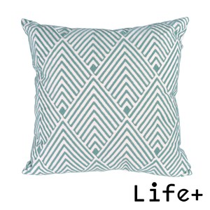 【Life+】幾何繡花 棉麻舒適方型抱枕.靠枕_綠菱紋