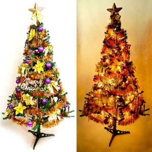 摩達客 超級幸福10尺一般型綠色聖誕樹+金紫色系配件組+100燈鎢絲燈