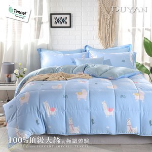 《DUYAN 竹漾》100%天絲加大四件式鋪棉兩用被床包組-藍天羊駝