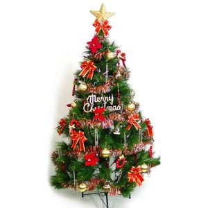 摩達客 台灣製4尺特級綠松針葉聖誕樹(飾品組-紅金色系/不含燈)