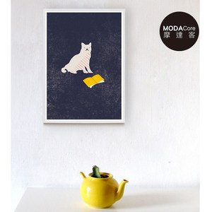 【摩達客】西班牙知名插畫家Judy Kaufmann藝術創作海報版畫掛畫裝飾畫-閱讀貓