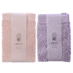 (組)葡萄牙純棉方巾33x33cm-流蘇粉x1+流蘇紫x1