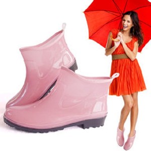 台製一體成型時尚短筒雨鞋雨靴-粉紅22