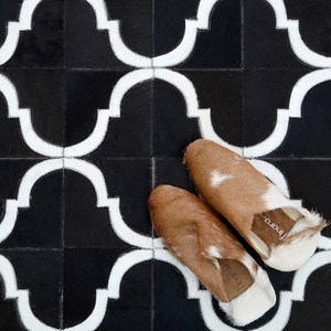 【Finara】布達佩斯-黑色派對-天然牛皮短毛地毯(120×60)