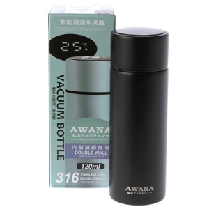 日本 AWANA 雙層316不鏽鋼智能保溫杯 120ml 霧黑色款 口袋杯