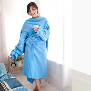 米夢家居】台灣製造-獨家設計-超保暖綁帶式懶人袖毯(繽紛藍