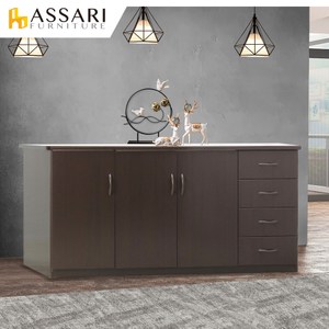 ASSARI-防潮防蛀塑鋼緩衝三門四抽碗盤櫃(寬164x深43x81c雪松